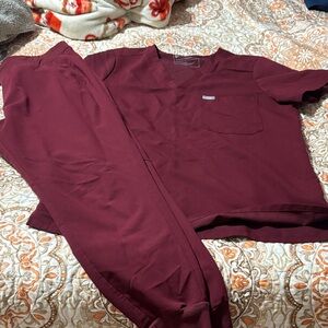 Maroon Scrub Set with Pocket- FIGS